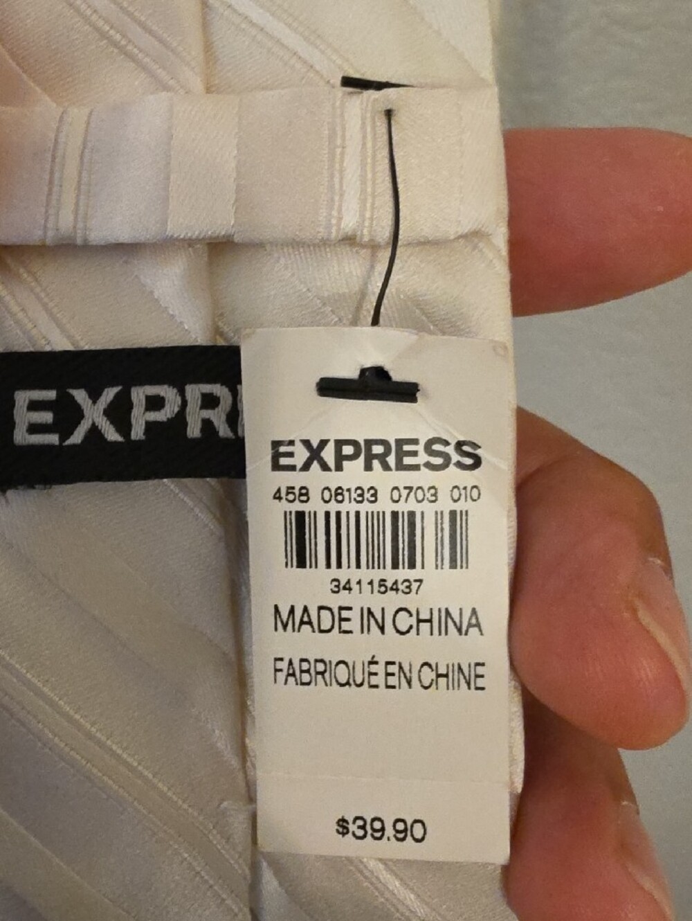 Express White Stiped Men's Formal Slim Necktie - Picture 2 of 3